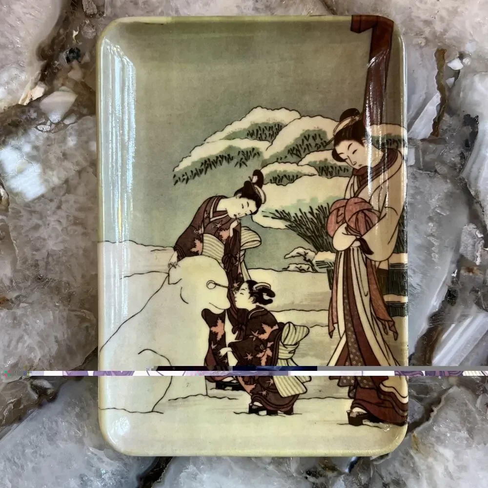 Lot of 2 Vintage Mebel Italy Decorative Crafts Melamine Trinket Trays Geisha Art